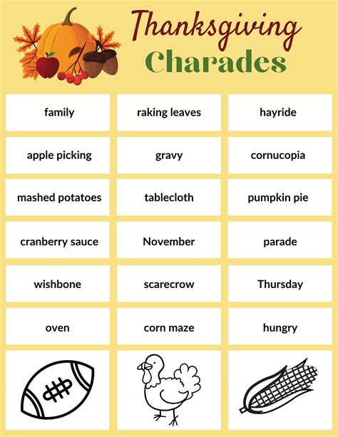 thanksgiving charades words|Thanksgiving Charades Word List [printable]